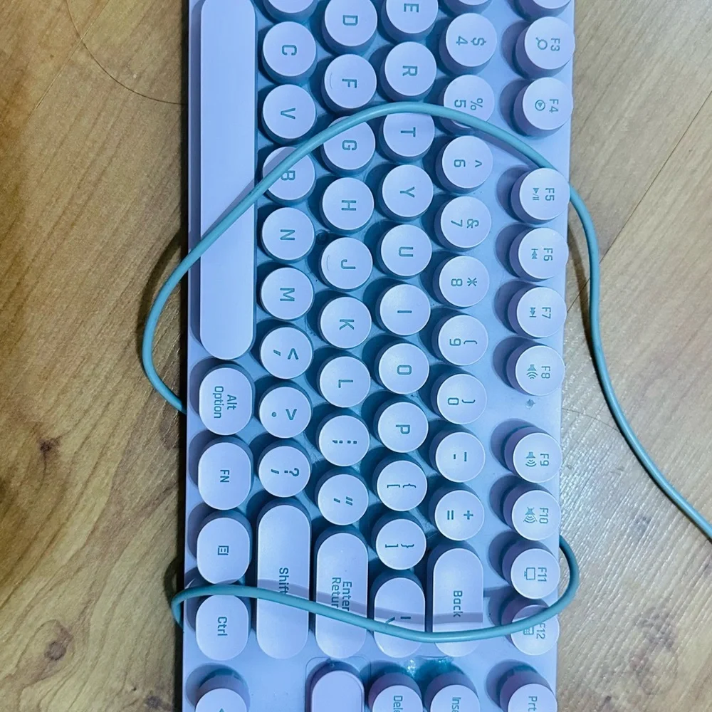 White and Teal Wired Keyboard